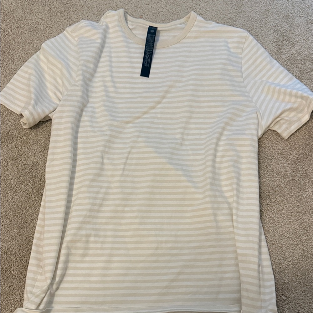 Lululemon Men's Striped Crew Neck T-Shirt - Cream/White
